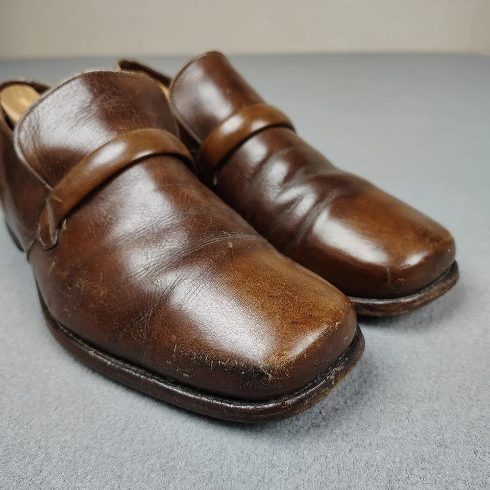 Vintage Florsheim Loafer Men 9.5 D Mahogany Leather Square Toe Slip On Shoes